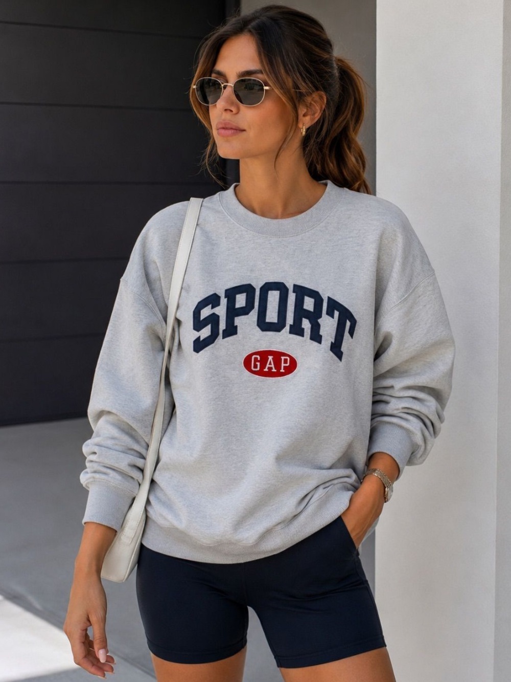 GAP Sport Logo Light Heather Gray Crewneck Sweatshirt Size Large Tall